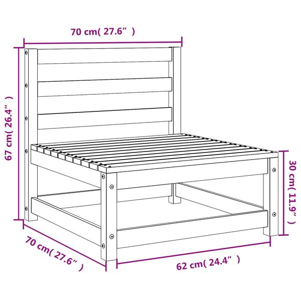 vidaXL Garden Sofas Armless 3 pcs 70x70x67 cm Solid Wood Pine