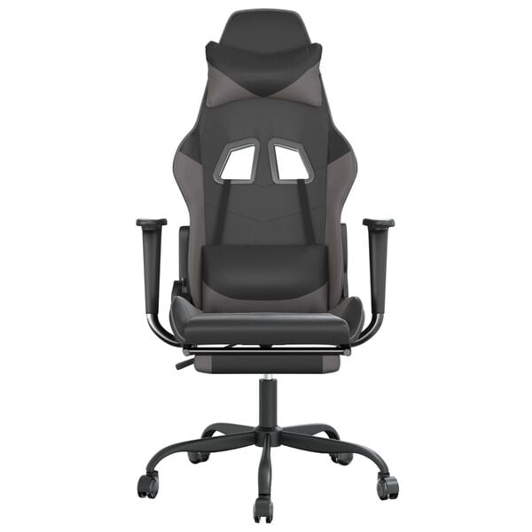 vidaXL Gaming Chair with Footrest Black and Grey Faux Leather