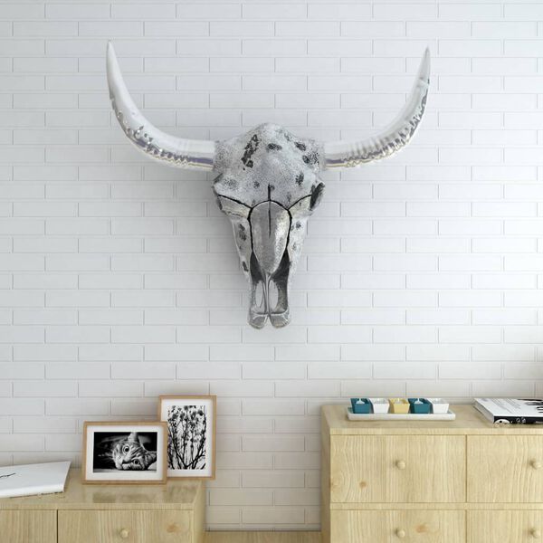 vidaXL Skull Head Decoration Wall-Mounted Aluminium Silver
