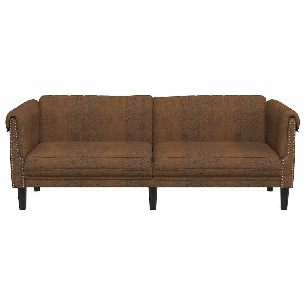 vidaXL Sofa 3-Seater Brown Faux Suede Leather