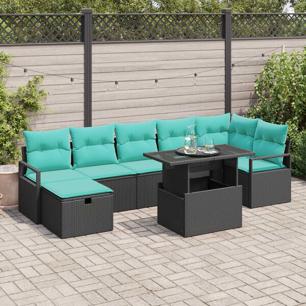 vidaXL 8 Piece Garden Sofa Set with Cushions Black Poly Rattan