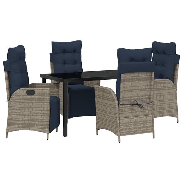vidaXL Garden Dining Set with Cushion 5 pcs Grey and Black Rattan