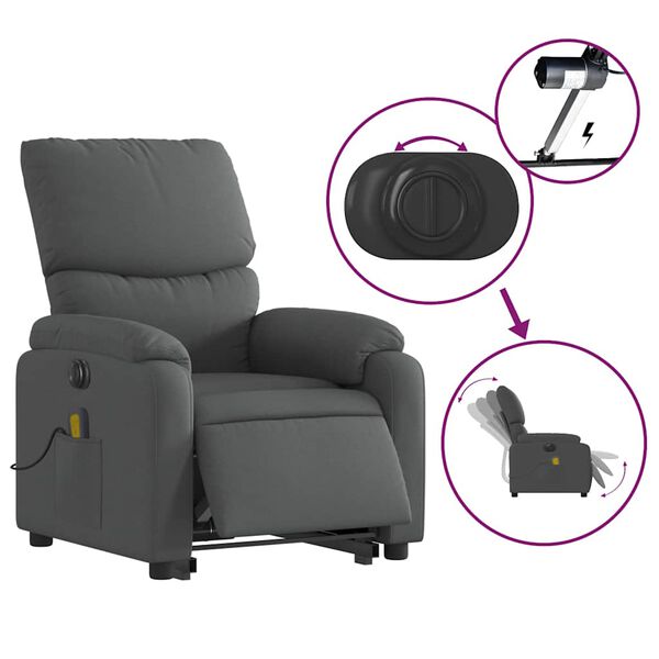 vidaXL Electric Stand up Massage Recliner Chair Dark Grey Fabric