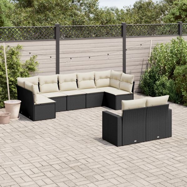 vidaXL 9 Piece Garden Sofa Set with Cushions Black Poly Rattan
