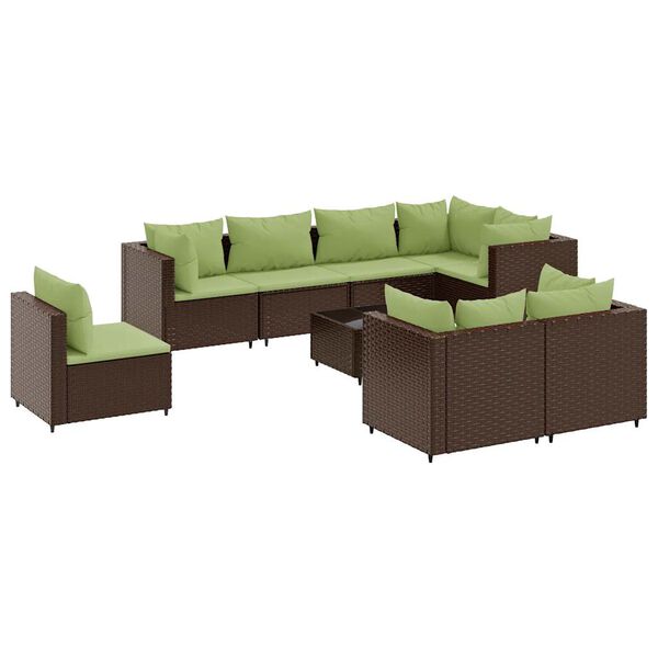 vidaXL 9 Piece Garden Lounge Set with Cushions Brown Poly Rattan