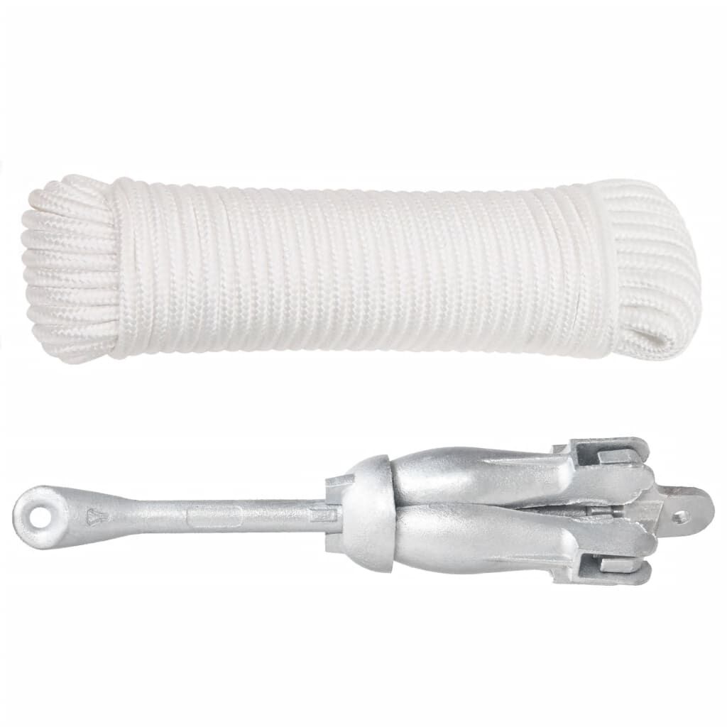 vidaXL Folding Anchor with Rope Silver 4 kg Hot Dip Galvanized Cast Iron