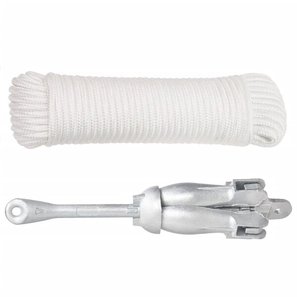 vidaXL Folding Anchor with Rope Silver 4 kg Hot Dip Galvanized Cast Iron
