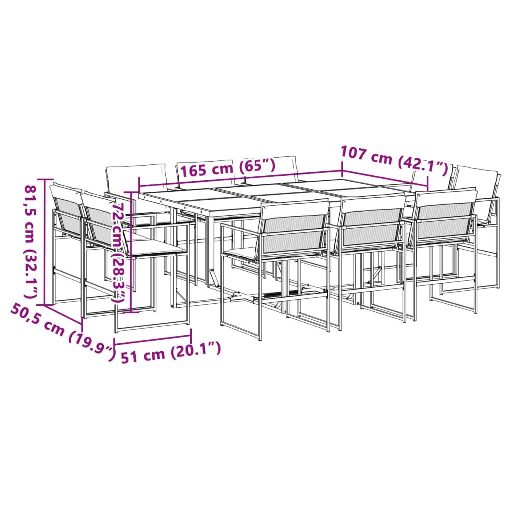 vidaXL 11 Piece Garden Dining Set with Cushions Black Textilene