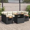 vidaXL 7 Piece Garden Sofa Set with Cushions Black Poly Rattan Acacia