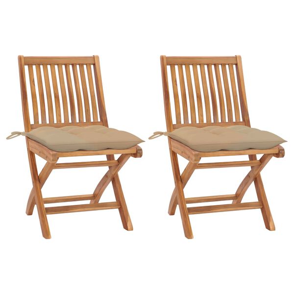 vidaXL Garden Chairs 2 pcs with Beige Cushions Solid Teak Wood