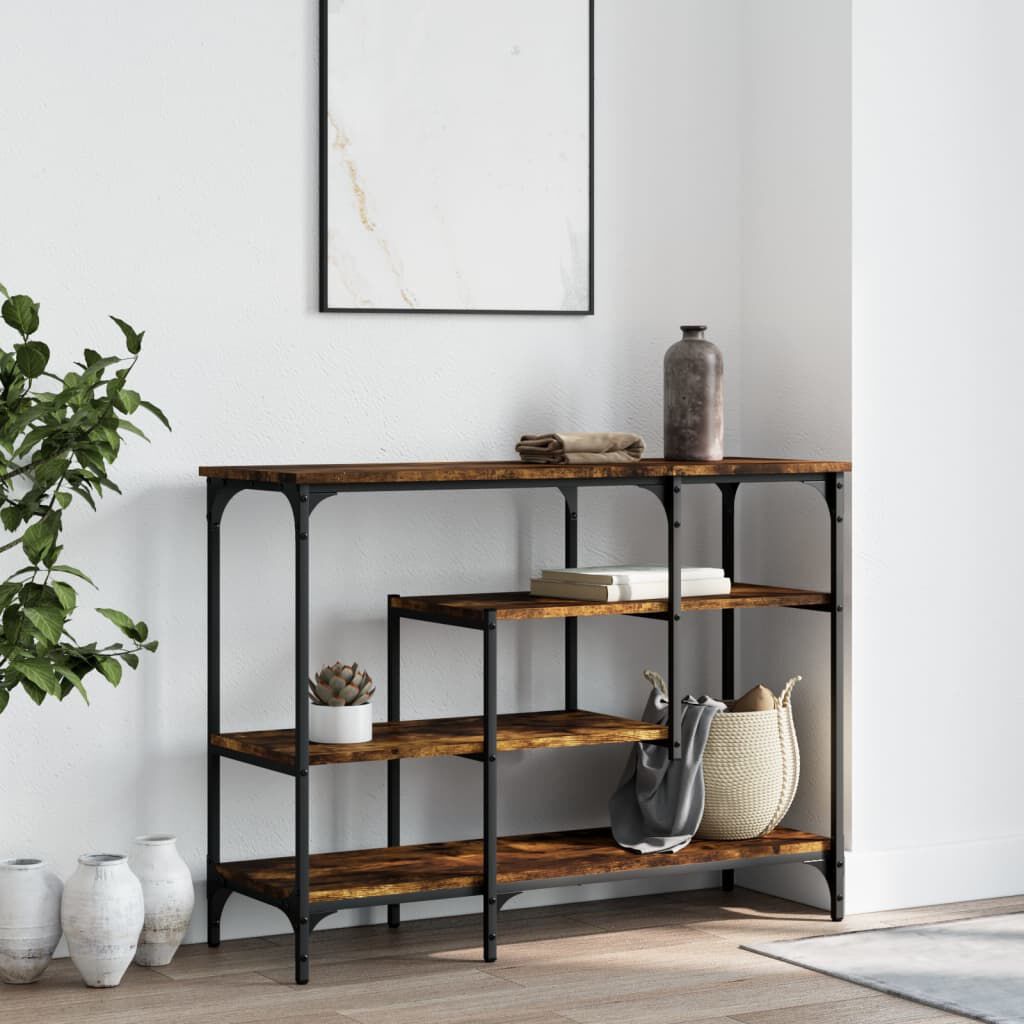 vidaXL Console Table with Shelves Smoked Oak 100x35x75 cm