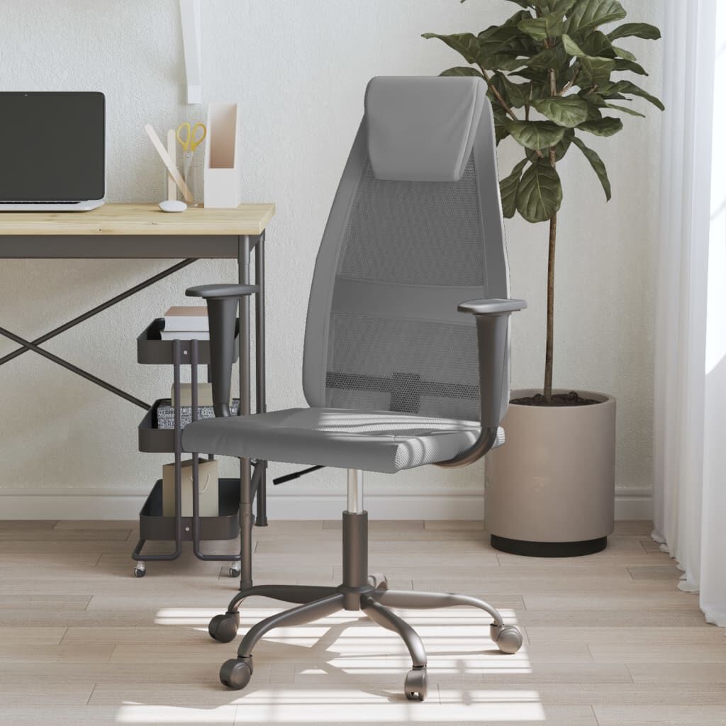 vidaXL Office Chair Grey Mesh Fabric and Faux Leather