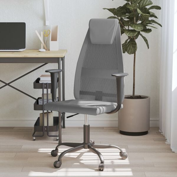 vidaXL Office Chair Grey Mesh Fabric and Faux Leather