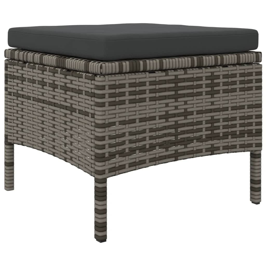 vidaXL 2-Seater Garden Sofa with Tea Table & Stools Poly Rattan Grey
