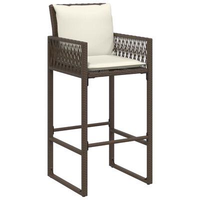 vidaXL Garden Bar Stools with Cushions 2 pcs Brown Poly Rattan