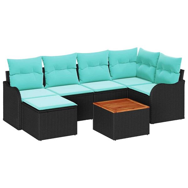 vidaXL Garden Sofa Set 7 pcs Black and turquoise