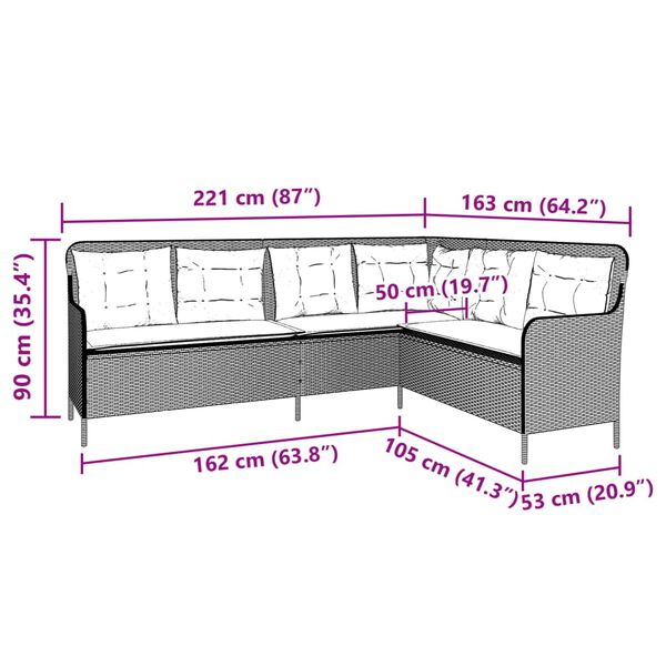 vidaXL Garden Sofa with Cushions L-Shaped Grey Poly Rattan