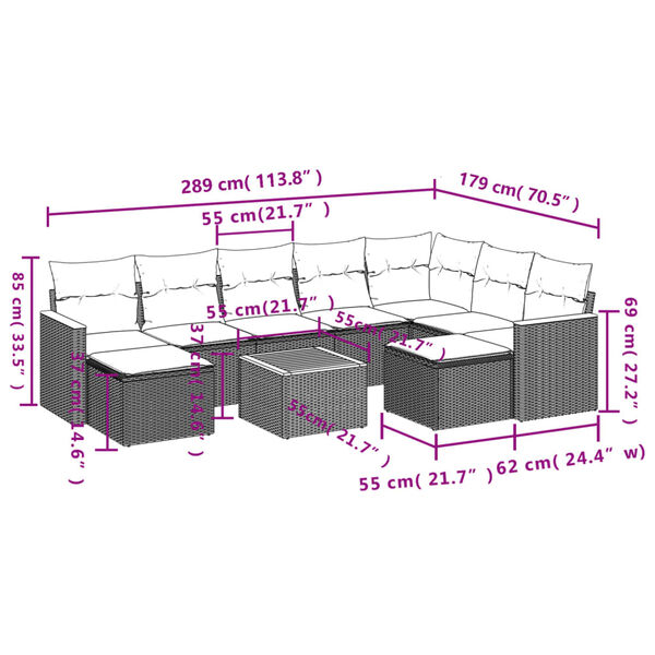 vidaXL 10 Piece Garden Sofa Set with Cushions Grey Poly Rattan