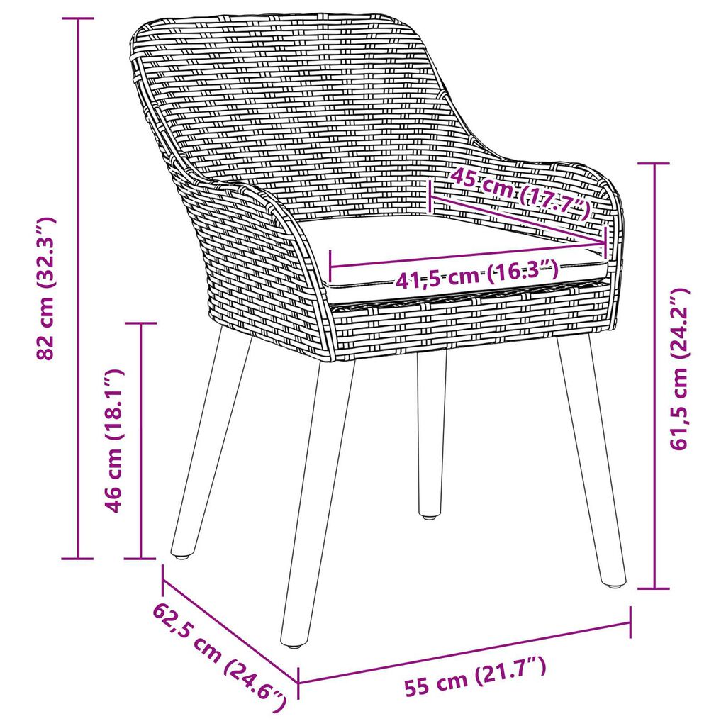 vidaXL Garden Chairs with Cushions 2 pcs Black Poly Rattan
