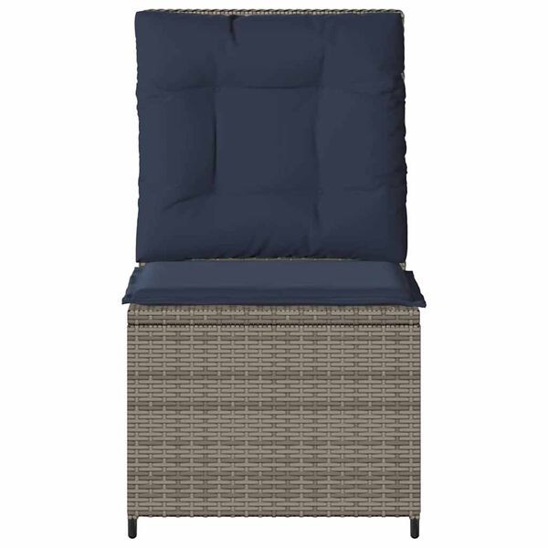 vidaXL Garden Sofa with Cushion Grey and Navy Blue Poly Rattan