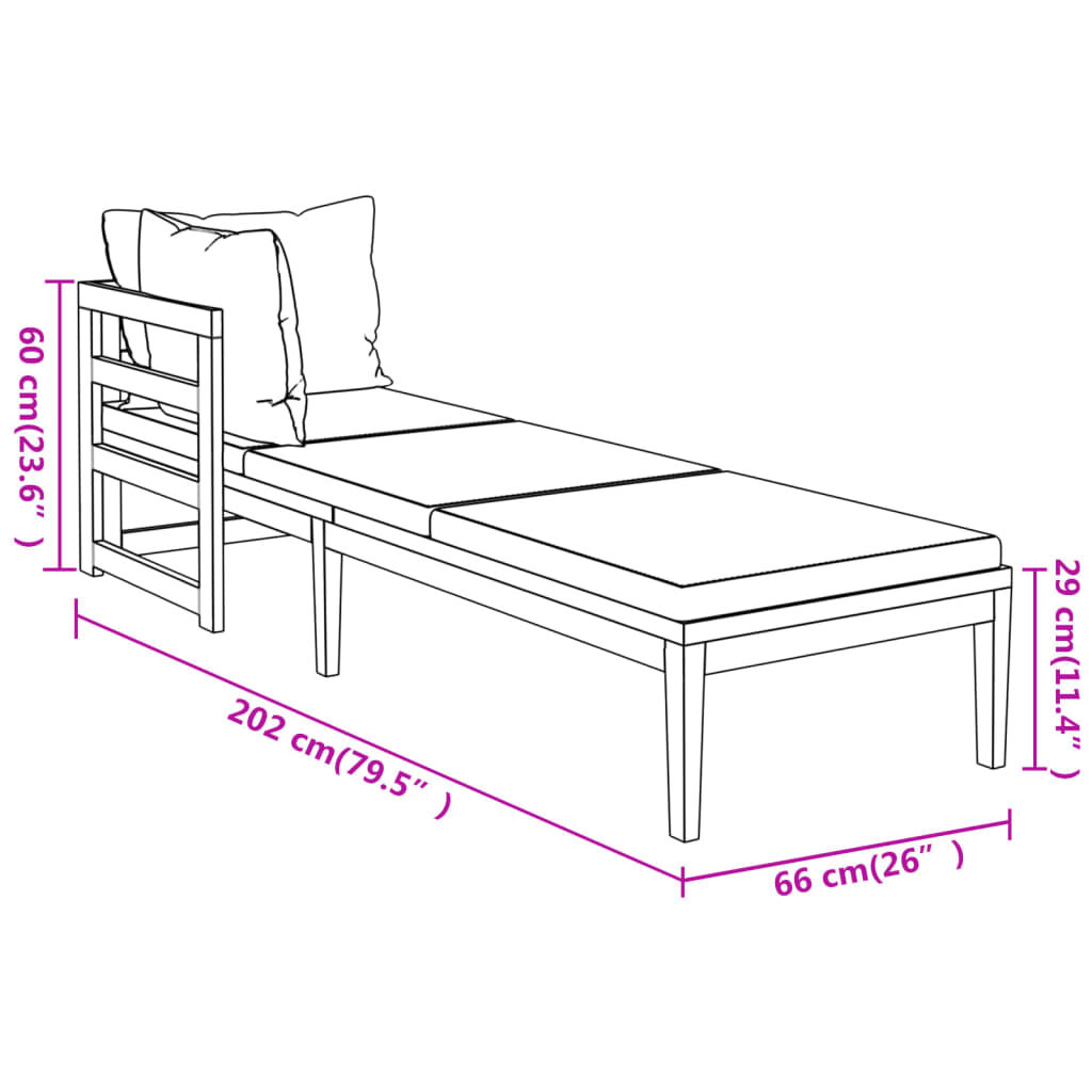 vidaXL Sun Loungers with Cream White Cushions 2 pcs Acacia Wood