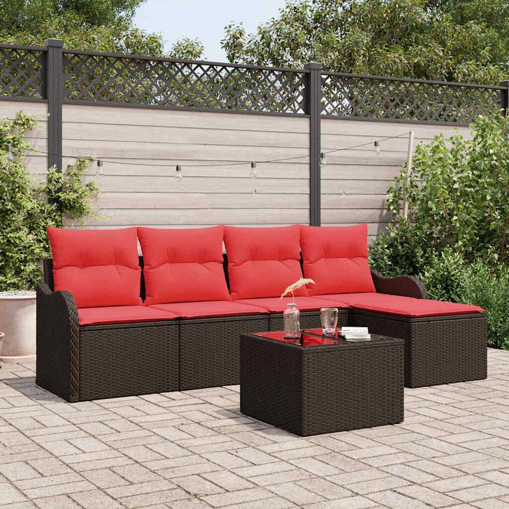 vidaXL Garden Sofa Set with Cushion 6 pcs Brown Poly rattan