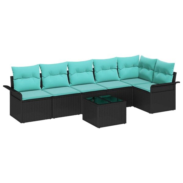 vidaXL 7 Piece Garden Sofa Set with Cushions Black Poly Rattan