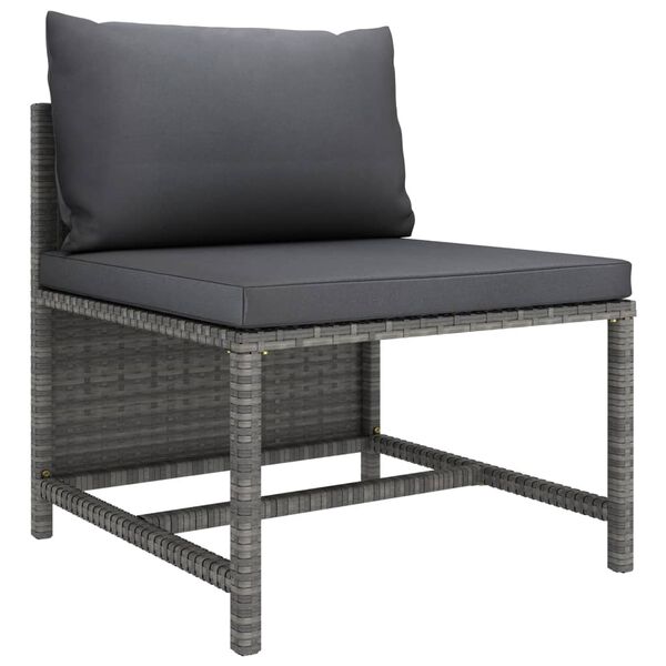 vidaXL 3-Seater Garden Sofa with Cushions Grey Poly Rattan