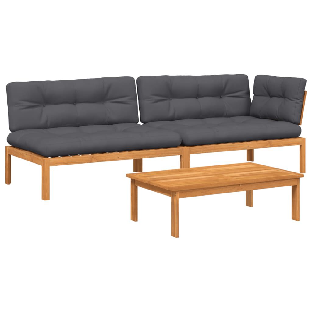 vidaXL 3 Piece Garden Pallet Sofa Set with Cushions Solid Wood Acacia