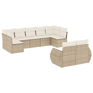 vidaXL 9 Piece Garden Sofa Set with Cushions Beige Poly Rattan