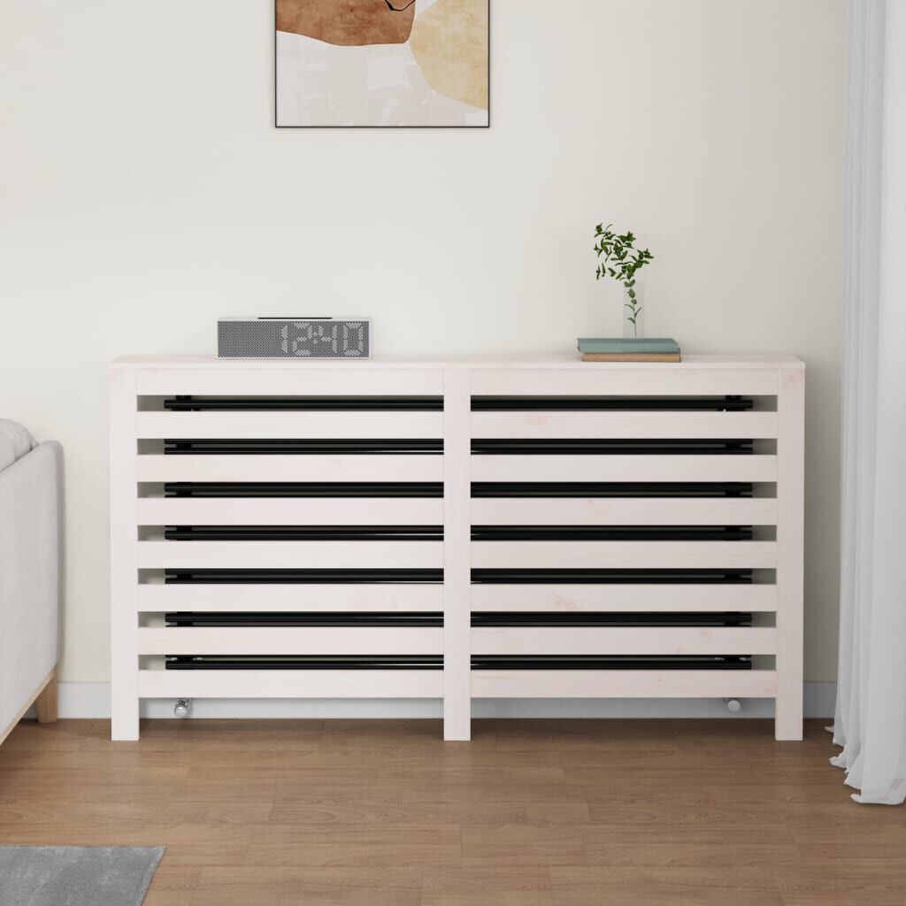 vidaXL Radiator Cover White 153x19x84 cm Solid Wood Pine