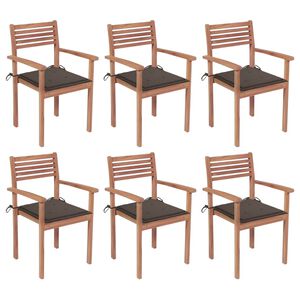 vidaXL Stackable Garden Chairs with Cushions 6 pcs Solid Teak Wood