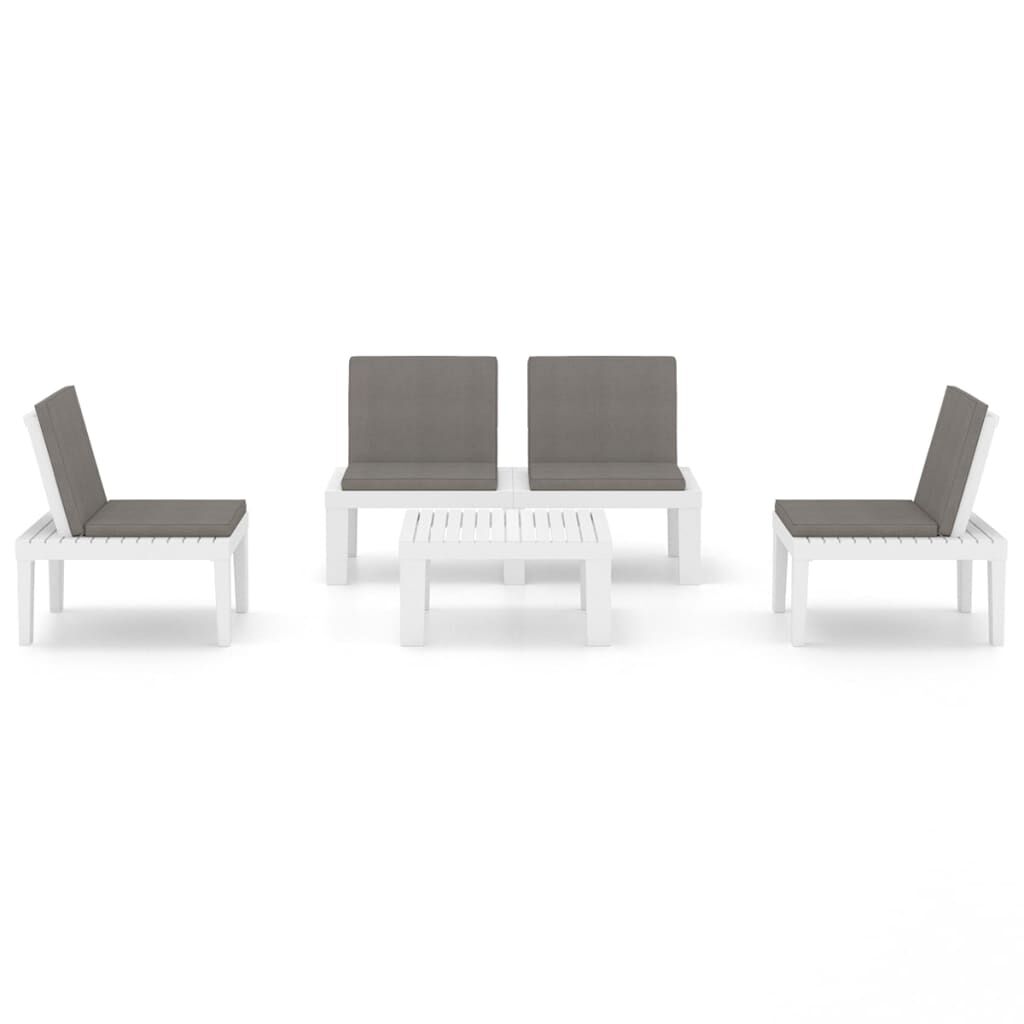 vidaXL 4 Piece Garden Lounge Set with Cushions Plastic White