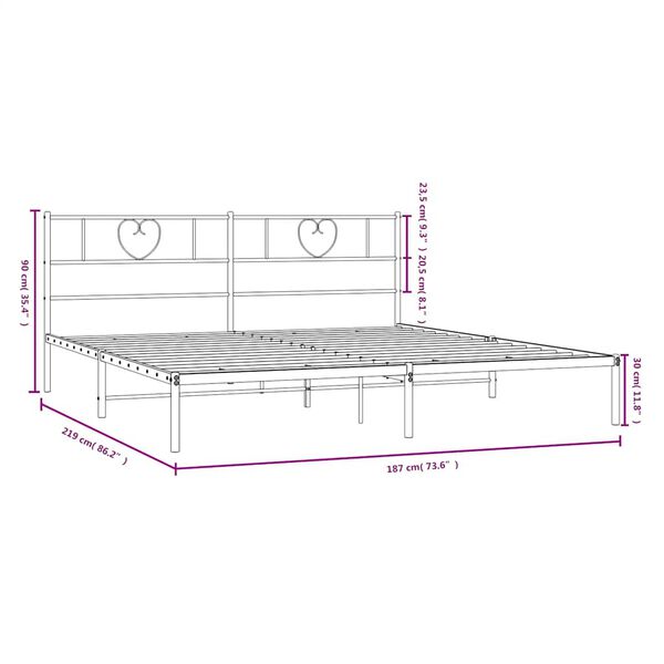 vidaXL Metal Bed Frame without Mattress with Headboard White 183x213cm