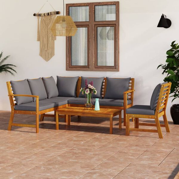 vidaXL 5 Piece Garden Lounge Set with Cushion Solid Acacia Wood