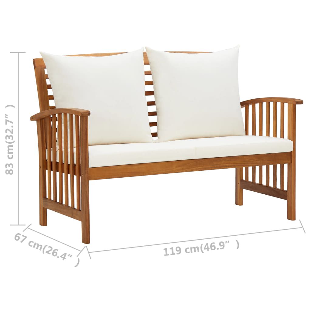 vidaXL Garden Bench with Cushions 119 cm Solid Acacia Wood