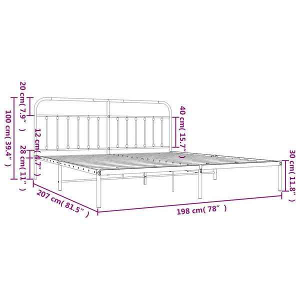 vidaXL Metal Bed Frame without Mattress with Headboard White 193x203cm