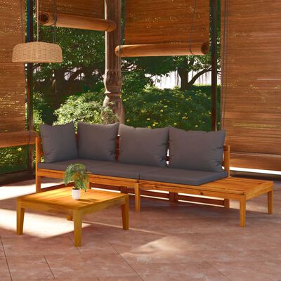 vidaXL 3 Piece Garden Lounge Set with Dark Grey Cushions Acacia Wood