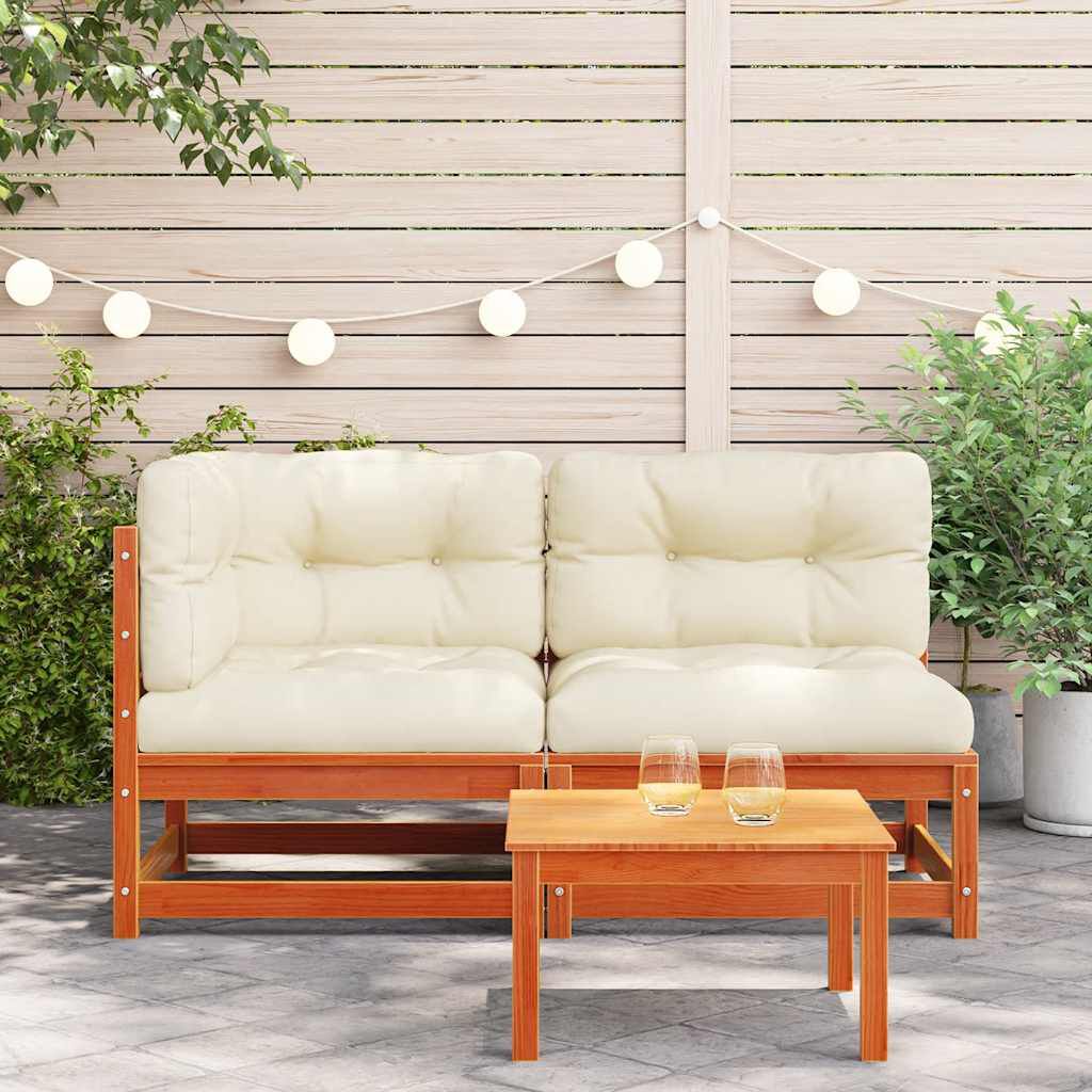 vidaXL Garden Sofa with Cushions 2-Seater Wax Brown Solid Wood Pine
