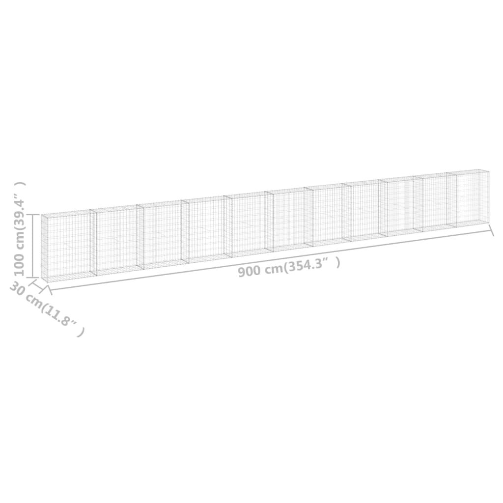 vidaXL Gabion Wall with Covers Galvanised Steel 900x30x100 cm