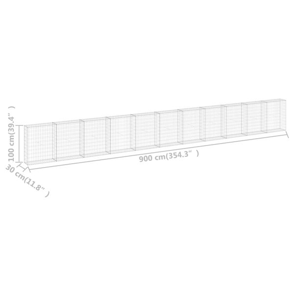 vidaXL Gabion Wall with Covers Galvanised Steel 900x30x100 cm