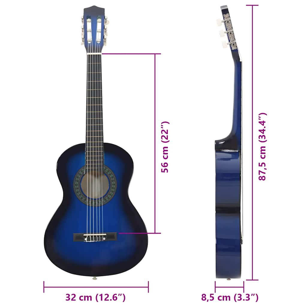 vidaXL 8 Piece Classical Guitar Beginner Set Blue 1/2 34"
