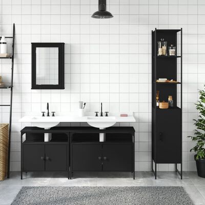 vidaXL 4 Piece Bathroom Furniture Set Black Engineered Wood