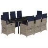vidaXL 9 Piece Garden Dining Set with Cushions Grey Poly Rattan