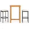 vidaXL 3 Piece Garden Bar Set with Cushions Black