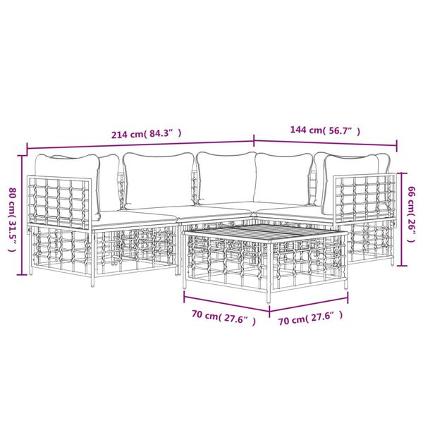 vidaXL 5 Piece Garden Lounge Set with Cushions Anthracite Poly Rattan