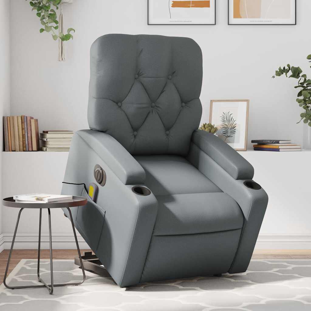 vidaXL Electric Stand up Massage Recliner Chair Grey Faux Leather