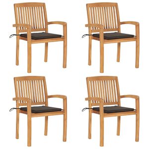 vidaXL Stacking Garden Chairs with Cushions 4 pcs Solid Teak Wood