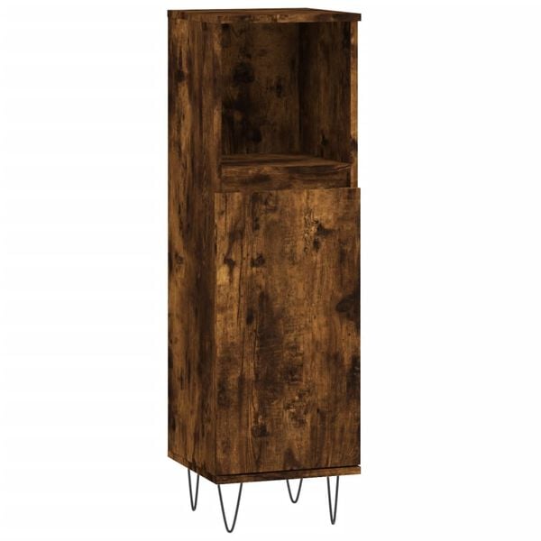 vidaXL Bathroom Cabinet Smoked Oak 30x30x100 cm Engineered Wood