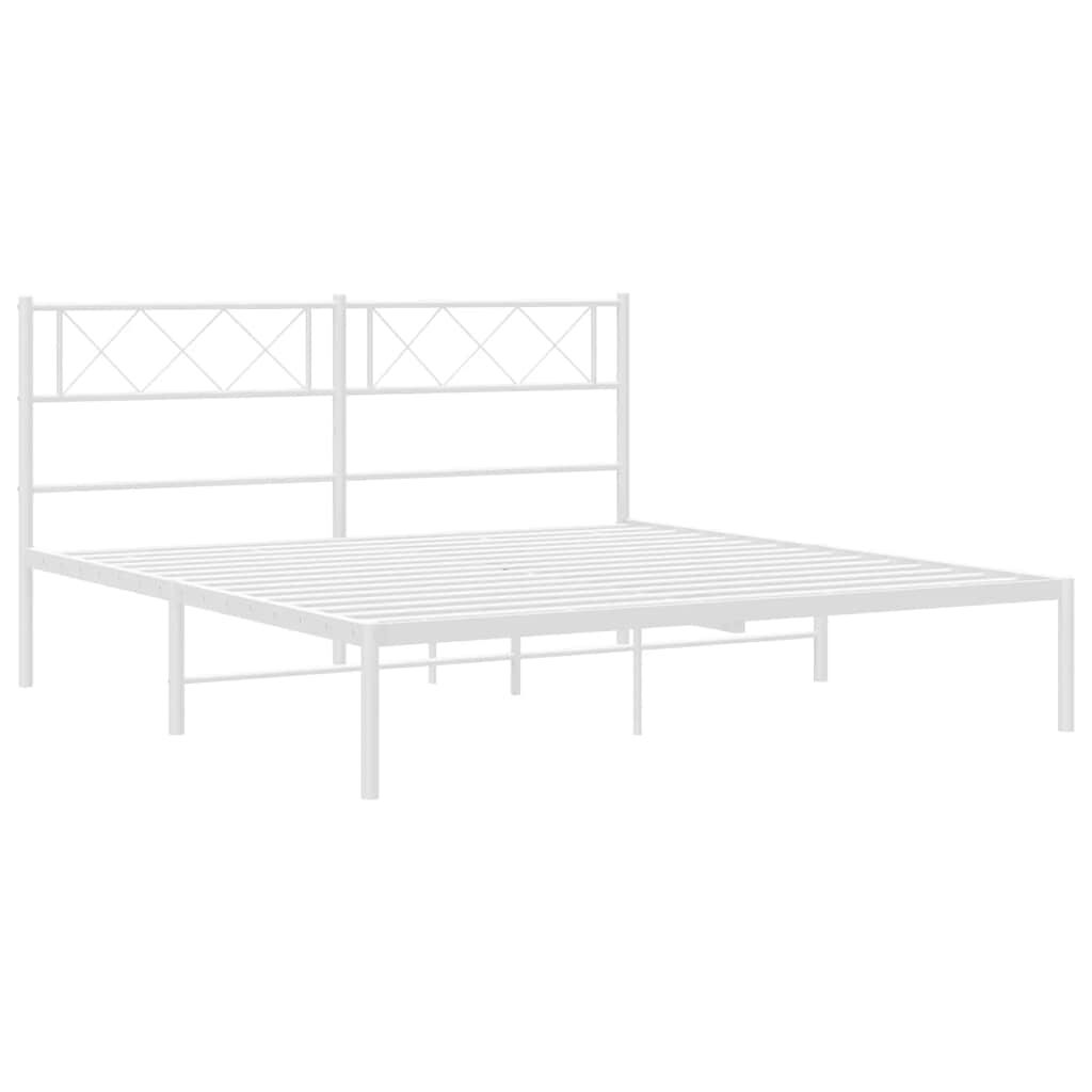 vidaXL Metal Bed Frame without Mattress with Headboard White 135x190cm